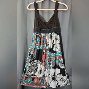 Enfocus Studio Brown Bodice and Multicolor Maxi Dress Floral Vibrant Design